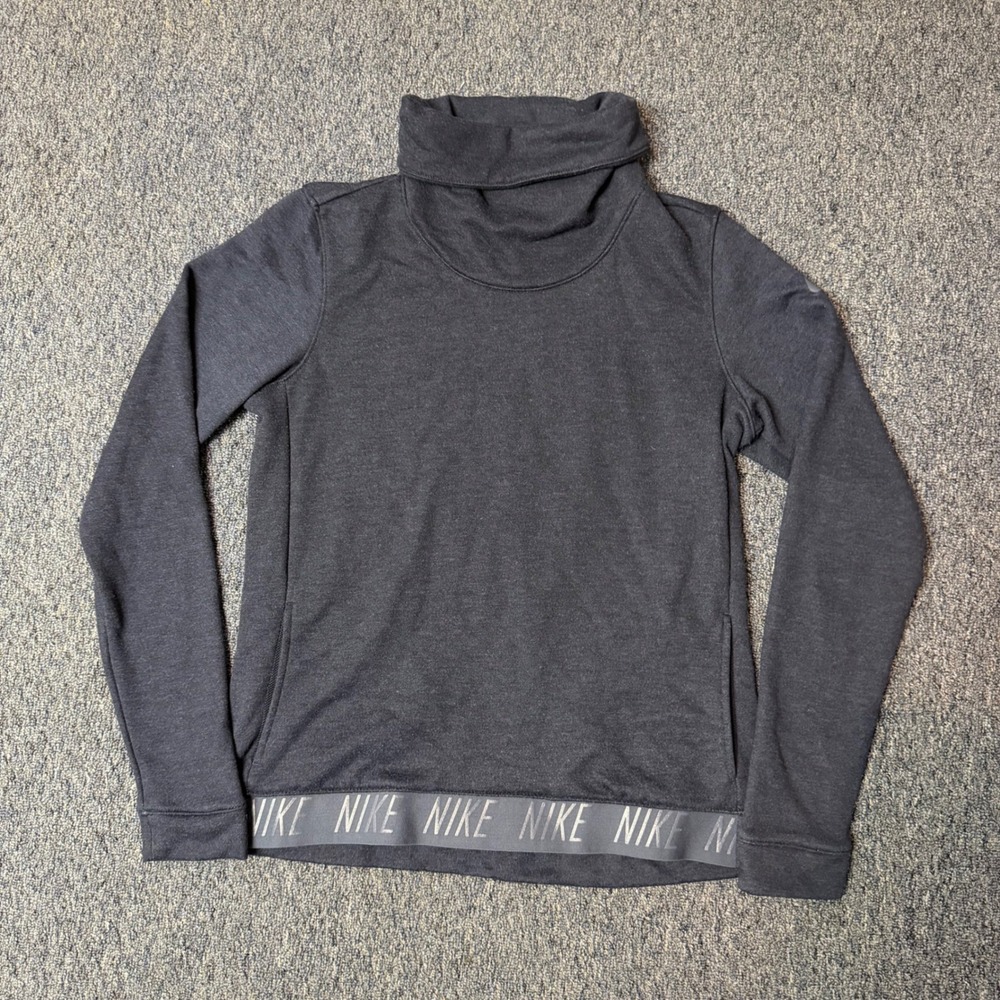 Nike Dri-FIT Cowl Neck Sweatshirt Womens Small Gray Logo Hem Training Top